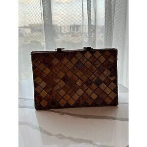 Vintage World of Good Brown Mother of Pearl Patchwork Tile Handbag Purse
